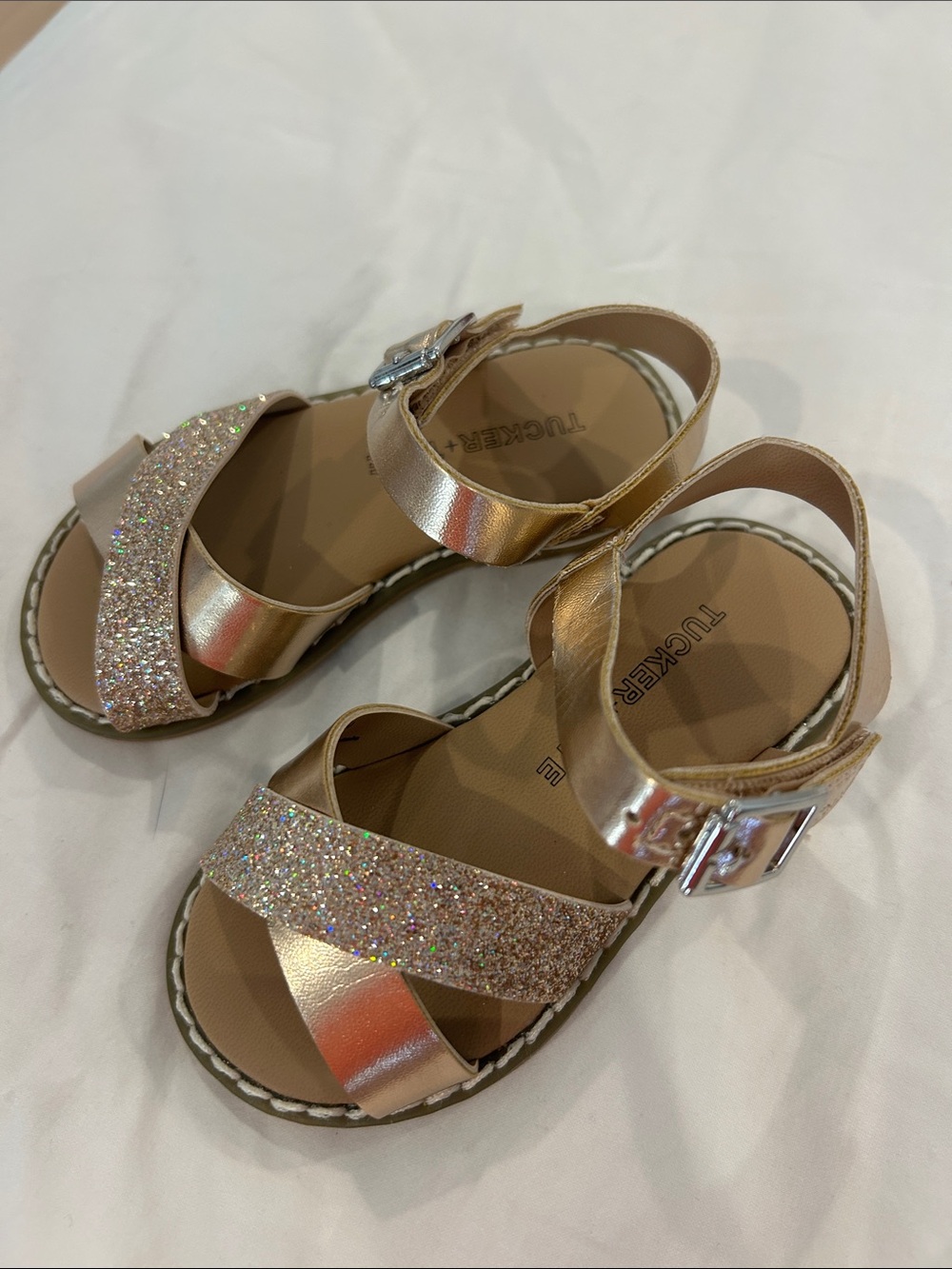 Tucker Kids Rose Gold Glitter Strap Sandals